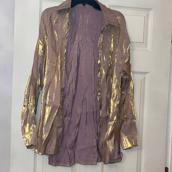 Gold Metallic Oversized Button Down - Picture 4 of 5